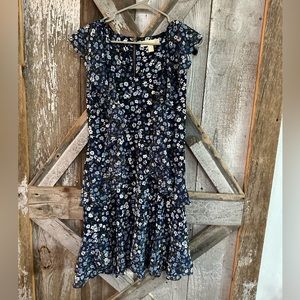 Michael Kors blue ruffle floral zipper back dress